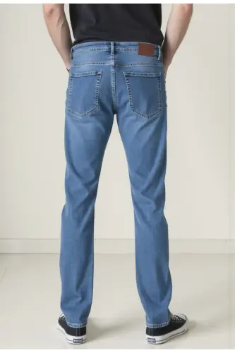 Erkak Likrali Denim Regular Fit Jins - Muz Moviy - 3