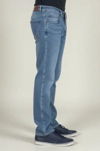 Erkak Likrali Denim Regular Fit Jins - Muz Moviy - 7