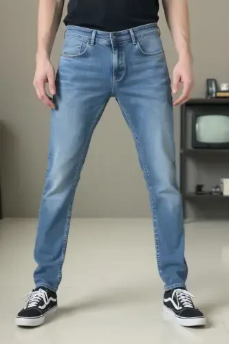 Erkak Likrali Denim Regular Fit Jins - Muz Moviy - 8