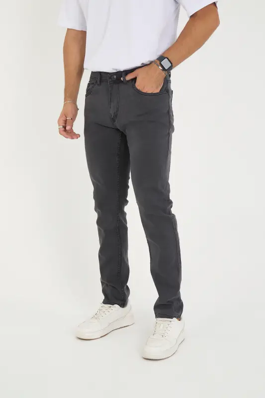 Erkak Likrali Denim Regular Fit Jins-Ochiq Kulrang - 3