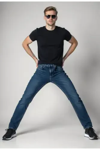 Erkak Likrali Denim Regular Fit Jins - Ochiq Moviy - 3