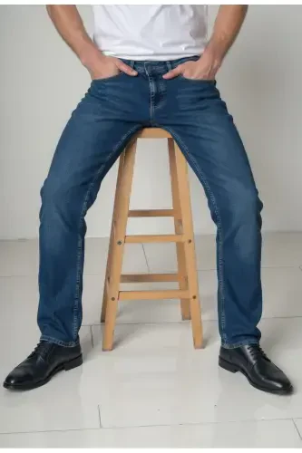 Erkak Likrali Denim Regular Fit Jins - Ochiq Moviy - 5