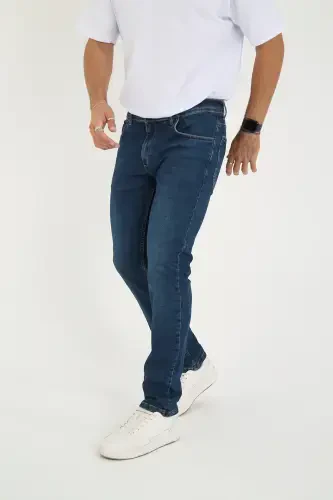 Erkak Likrali Denim Regular Fit Jins-Tirnoqsiz Moviy - 4