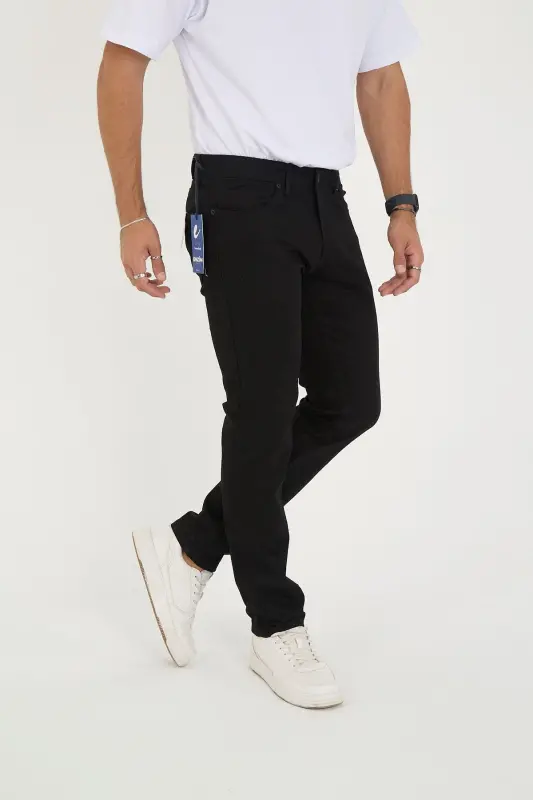 Erkak Likrali Denim Regular Fit Jinslar-Qora - ENZİM JEANS