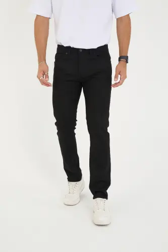 Erkak Likrali Denim Regular Fit Jinslar-Qora - 3
