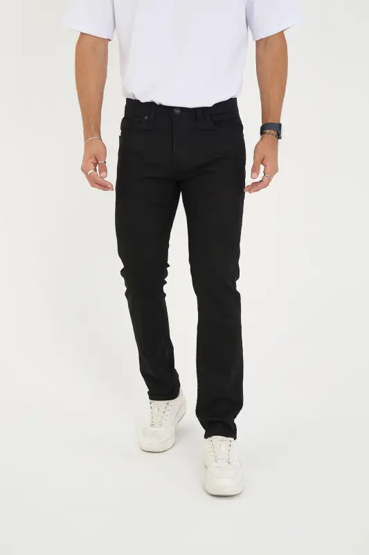 Erkak Likrali Denim Regular Fit Jinslar-Qora - 3