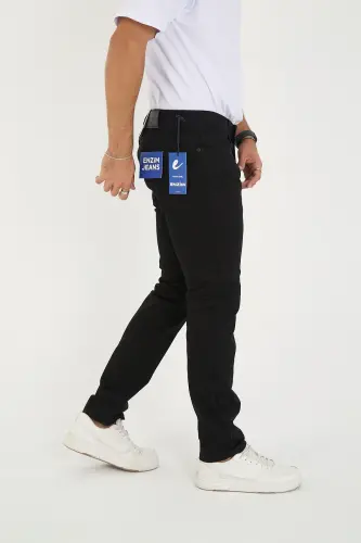 Erkak Likrali Denim Regular Fit Jinslar-Qora - 4