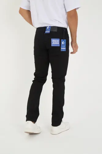Erkak Likrali Denim Regular Fit Jinslar-Qora - 5