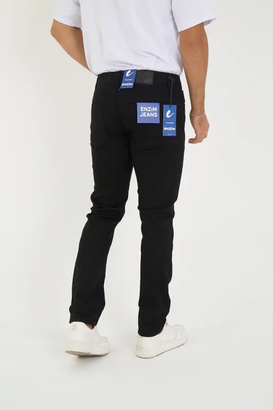 Erkak Likrali Denim Regular Fit Jinslar-Qora - 5