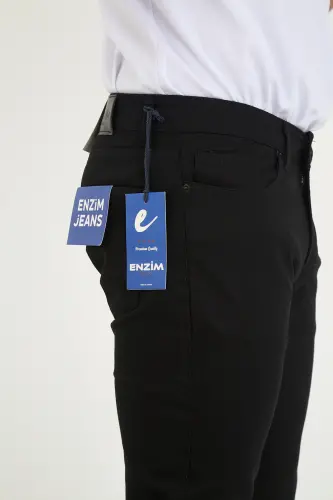 Erkak Likrali Denim Regular Fit Jinslar-Qora - 6