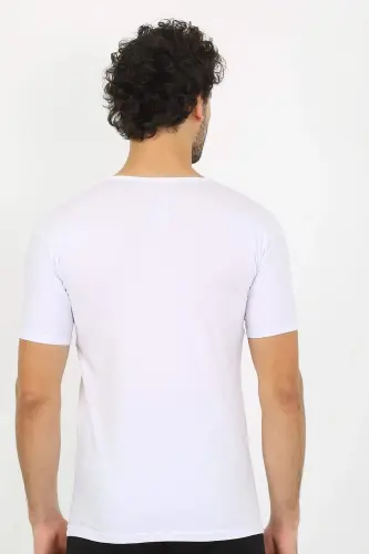 Erkak Likrali V Yaka Oq T-shirt 65700 - 7