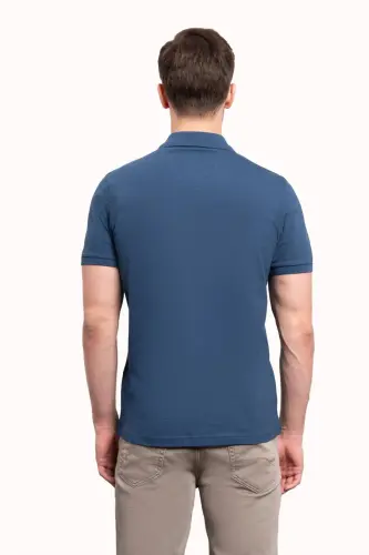 Erkak Marine Basic tekis 100% paxta Slim Fit tor kesimli qisqa yengli polo yoqali futbolka - 5