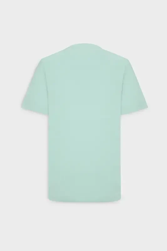 Erkak Mint %100 Paxta Slim Fit Tor Bichiqli Velosiped Yoqali Asosiy Futbolka-Mint - 15