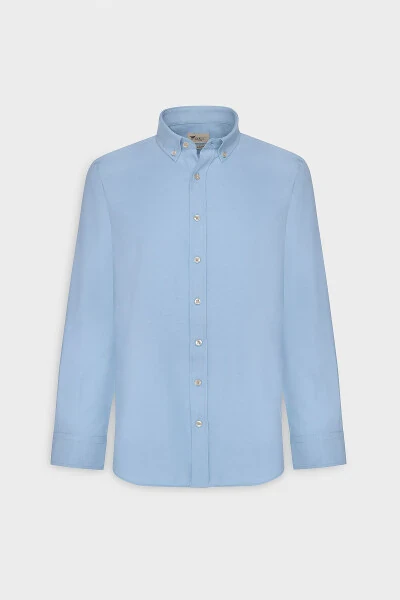 Erkak Moviy 2'li Paxtalik Oxford Oson Dazmollanadigan Slim Fit Tor Bichimli Ko'ylak To'plami - 7