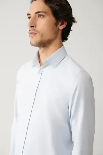 Erkak Moviy Oson Dazmollanadigan Paxta Aralash Ko'ylak A41y2237-Moviy - AVVA (1)