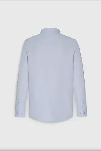 Erkak Moviy Oson Dazmollanadigan Slim Fit Tor Kesimli Italyan Yoqali Armürli Ko'ylak-Moviy - 9