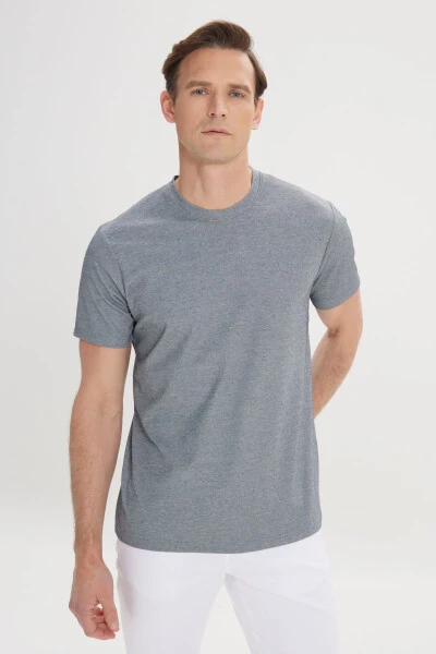 Erkak Moviy Slim Fit Tor Kesimli Velosiped Yoqali Paxta - ALTINYILDIZ CLASSICS