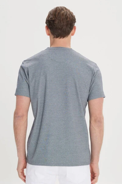 Erkak Moviy Slim Fit Tor Kesimli Velosiped Yoqali Paxta - 5