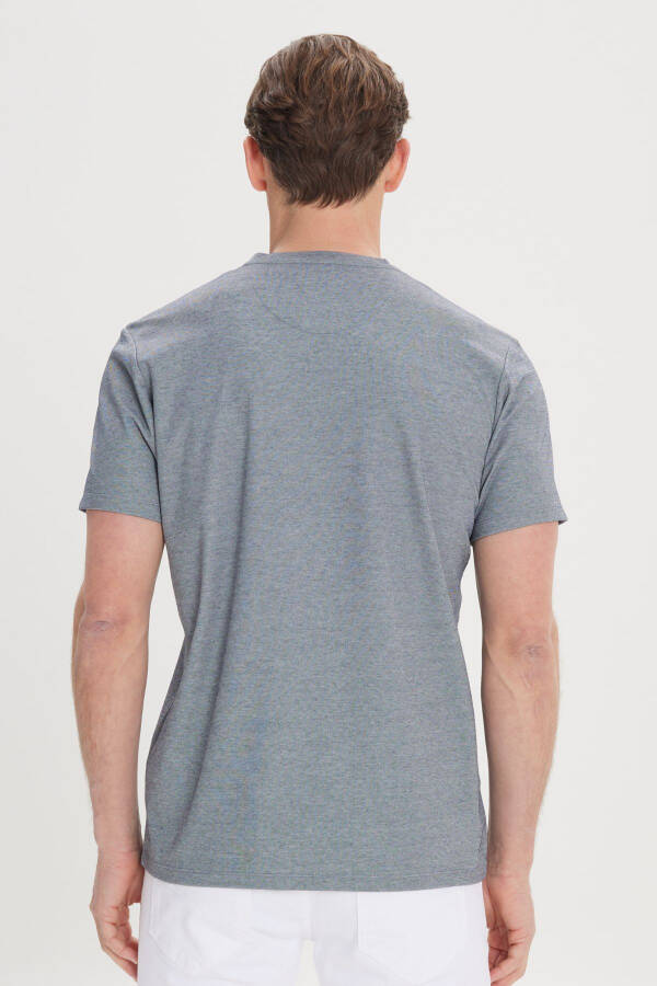 Erkak Moviy Slim Fit Tor Kesimli Velosiped Yoqali Paxta - 5