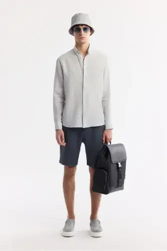 Erkak Muz Grey Comfort Fit 100% Zig'ir Tugmali Yoqali Ko'ylak B002191-Muz Grey - 5