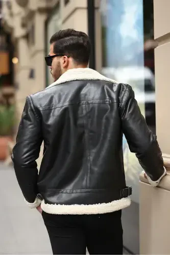 Erkak Napa Teri Ichi Full Mo'ynali Slim Fit Kurtka & Palto-OQ - Modazone (1)