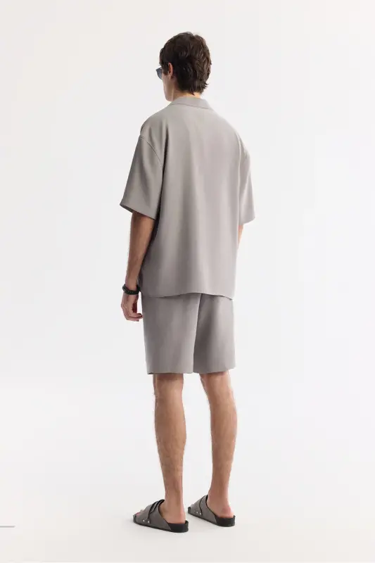 Erkak Nardo Oversize Fit Kulrang Apaj Yoqali Modal Aralash - 4