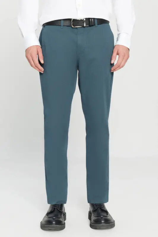 Erkak neft Slim Fit tor kesimli yon cho'ntak paxtalik elastik chino shim - neft - 2