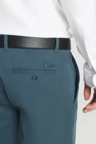 Erkak neft Slim Fit tor kesimli yon cho'ntak paxtalik elastik chino shim - neft - 8