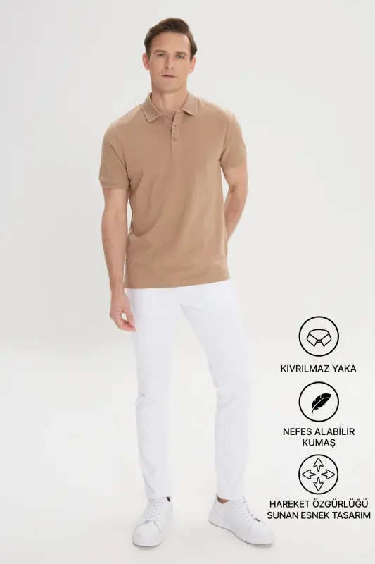 Erkak norka 100% paxta buruşmaydigan pike polo yoqali slim fit tor kesimli futbolka - 2