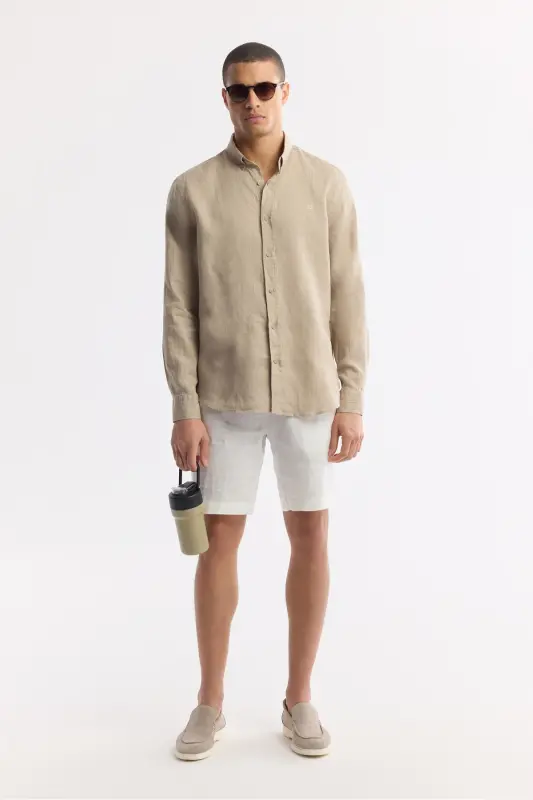 Erkak norka Comfort Fit 100% zig'ir tugmali yoqali ko'ylak B002191-Norka - 7