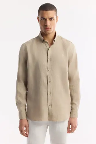 Erkak norka Comfort Fit 100% zig'ir tugmali yoqali ko'ylak B002191-Norka - 6