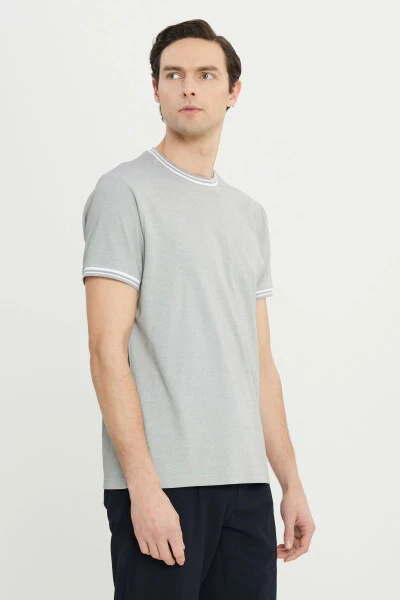 Erkak och kulrang paxtalik slim fit tor kesimli velosiped yoqali futbolka - 3