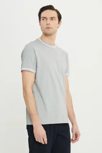 Erkak och kulrang paxtalik slim fit tor kesimli velosiped yoqali futbolka - 2