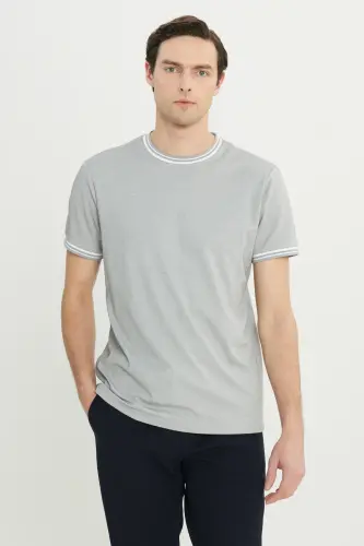 Erkak och kulrang paxtalik slim fit tor kesimli velosiped yoqali futbolka - 5