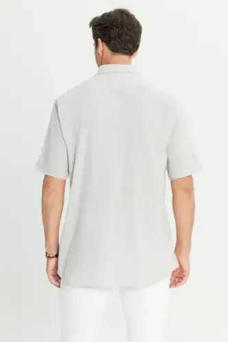 Erkak och kulrang zig'ir ko'rinishli 100% paxta armürlü tugmali yoqali ko'ylak Comfort Fit qulay bichim - Och kulrang - 3