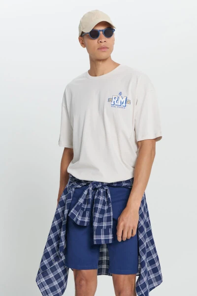 Erkak ochiq bej Real Madrid litsenziyali Oversize Fit B - AC&CO / ALTINYILDIZ CLASSICS