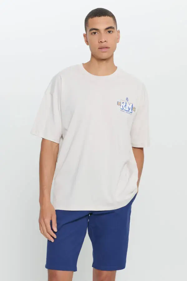 Erkak ochiq bej Real Madrid litsenziyali Oversize Fit B - 4