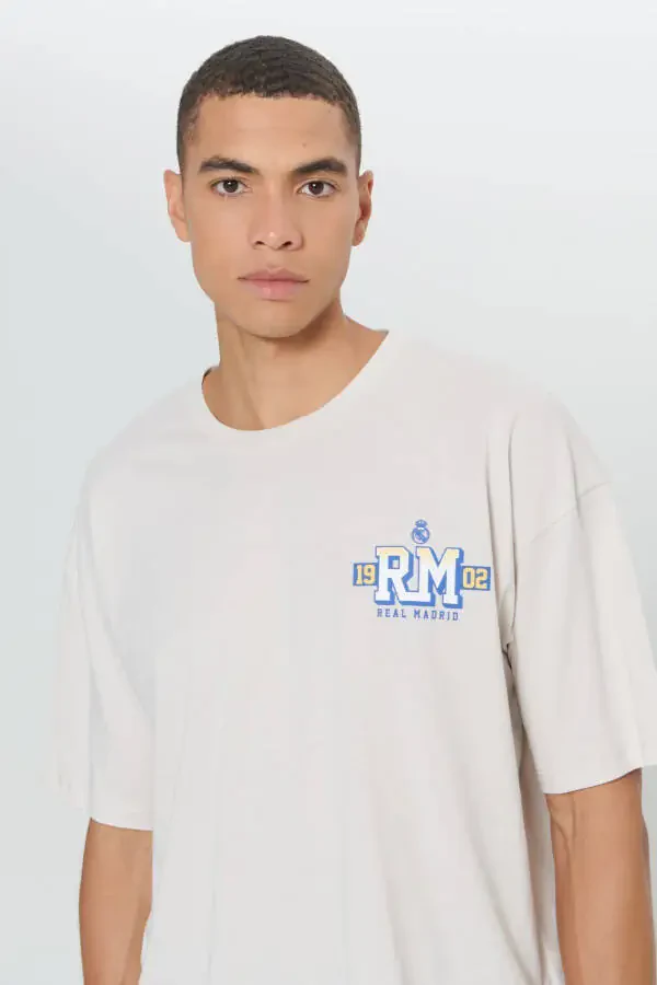 Erkak ochiq bej Real Madrid litsenziyali Oversize Fit B - 5