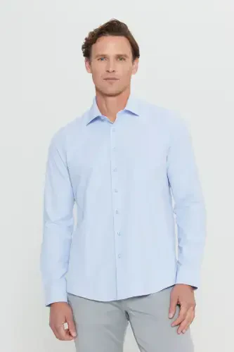 Erkak, ochiq ko'k, dazmollash oson, non-iron, slim fit, tor bichimli, klassik yoqali paxta ko'ylak - ochiq ko'k - 4