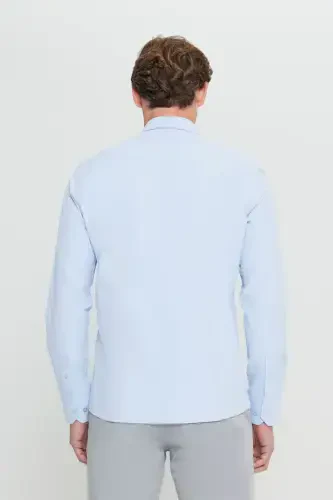 Erkak, ochiq ko'k, dazmollash oson, non-iron, slim fit, tor bichimli, klassik yoqali paxta ko'ylak - ochiq ko'k - 6