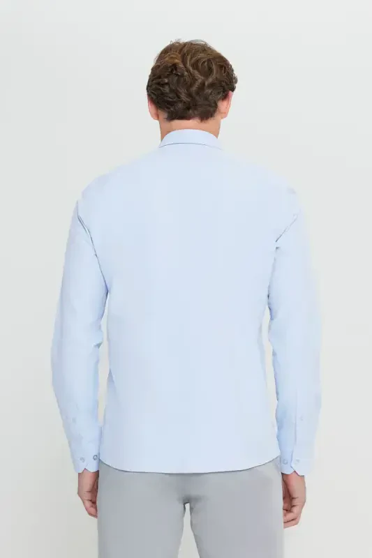 Erkak, ochiq ko'k, dazmollash oson, non-iron, slim fit, tor bichimli, klassik yoqali paxta ko'ylak - ochiq ko'k - 6