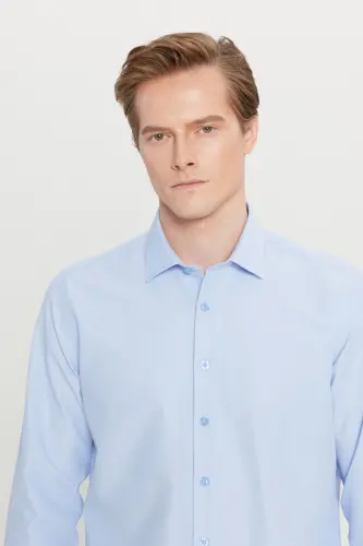 Erkak, ochiq ko'k, dazmollash oson, non-iron, slim fit, tor bichimli, klassik yoqali paxta ko'ylak - ochiq ko'k - 5