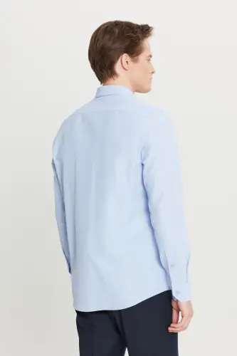 Erkak, ochiq ko'k, dazmollash oson, non-iron, slim fit, tor bichimli, klassik yoqali paxta ko'ylak - ochiq ko'k - 7