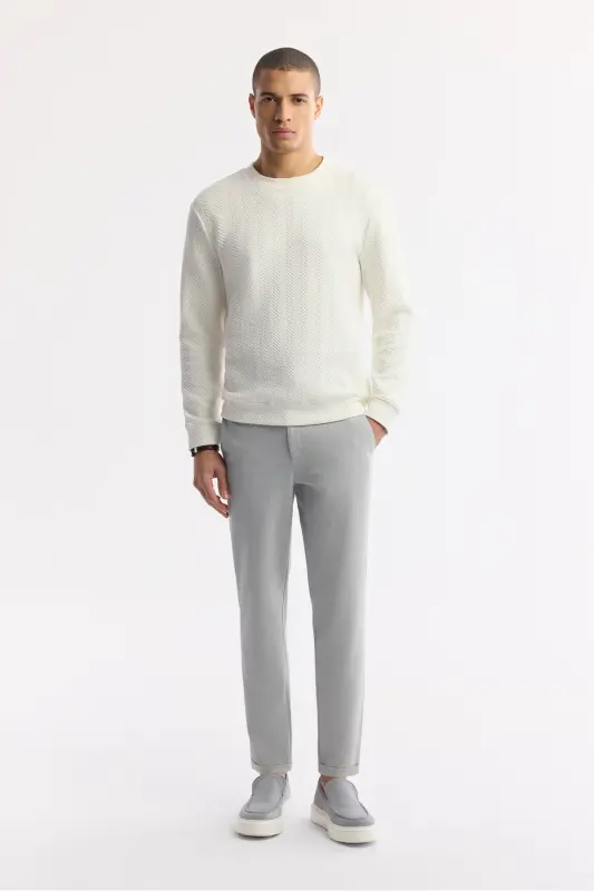 Erkak Ochiq kulrang Slim Fit Beli Lastikli Bi Stretch C - 6
