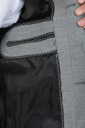 Erkak Ochiq kulrang tor kesimli uzun jun aralashmali qashmir ko'ylak yoqali palto&kaban-OCHIQ kulrang - 5