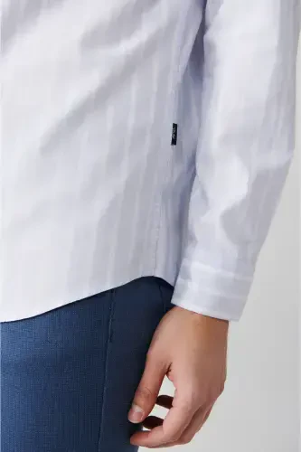 Erkak, Ochiq Moviy, 100% Paxta, Oxford Chiziqli Ko'ylak A31y2055-Ochiq Moviy - 3