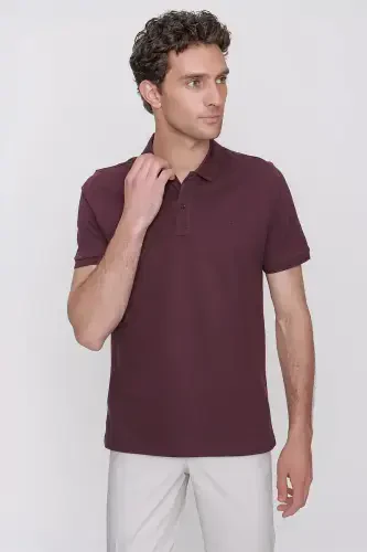 Erkak olxoʻri Basic tekis 100% paxta Slim Fit tor kesimli qisqa yengli polo yoqali futbolka - 3