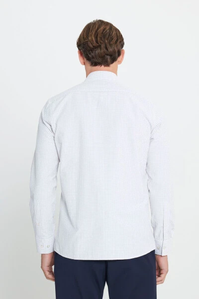 Erkak Oq-Bej Paxtalik Oxford Slim Fit Tor Kesimli Klassik Yoqali Armürli Ko'ylak - 5