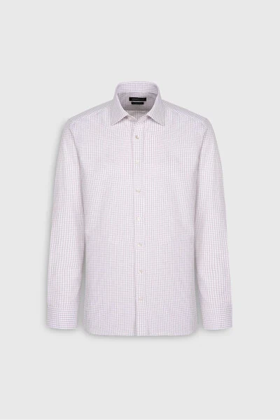 Erkak Oq-Bej Paxtalik Oxford Slim Fit Tor Kesimli Klassik Yoqali Armürli Ko'ylak - 6