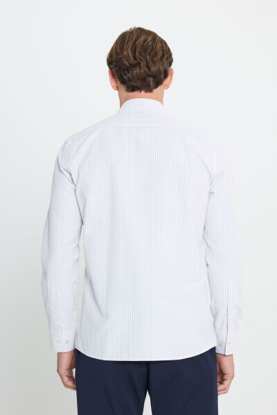 Erkak Oq-Bej Paxtalik Oxford Slim Fit Tor Kesimli Klassik Yoqali Armürli Ko'ylak - 5